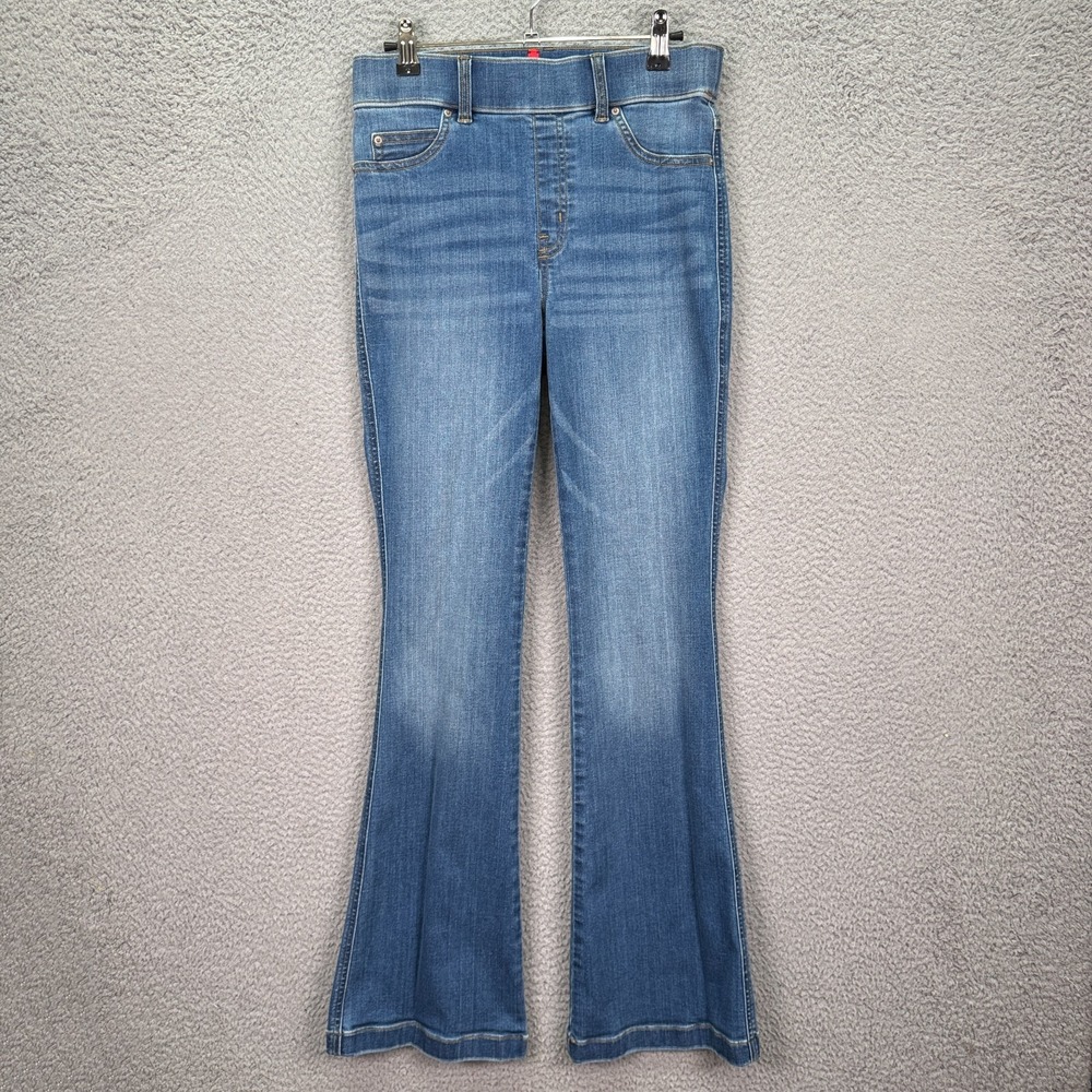 Spanx Jeans Womens S Blue Flare Jeans Indigo Medium Wash Pull On Comfort Stretch